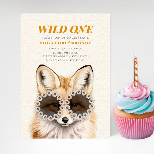 Wild One Wildflower Zonnebril Fox Verjaardagsfeest Kaart