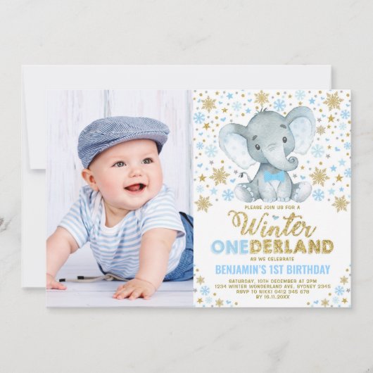 Wild One Winter OneDerland Elephant Boy Verjaardag Kaart (Voorkant)