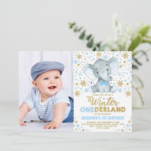 Wild One Winter OneDerland Elephant Boy Verjaardag Kaart (Staand voorkant)
