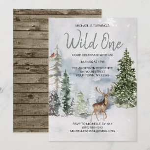 Wild One Winter Woodland Deer First Birthday Kaart