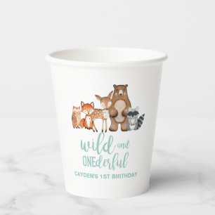 Wild One Woodland Animal Birch Tree First Birthday Papieren Bekers