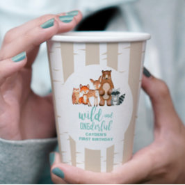 Wild One Woodland Animal Birch Tree First Birthday Papieren Bekers