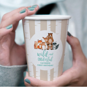 Wild One Woodland Animal Birch Tree First Birthday Papieren Bekers