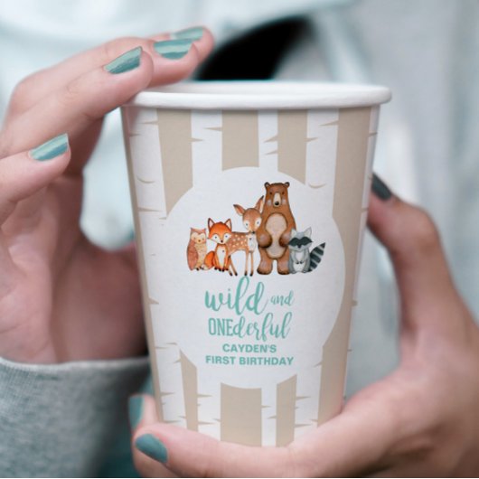 Wild One Woodland Animal Birch Tree First Birthday Papieren Bekers