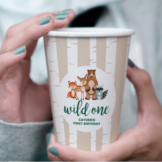 Wild One Woodland Animal Birch Tree First Birthday Papieren Bekers