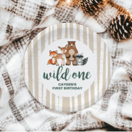 Wild One Woodland Animal Birch Tree First Birthday Papieren Bordje