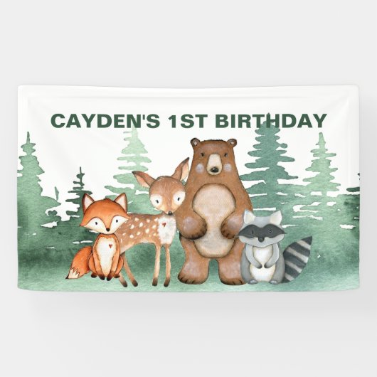 Wild One Woodland Animal First Birthday Banner (Horizontaal)