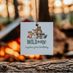 Wild One Woodland Animal First Birthday Bedankjes Labels