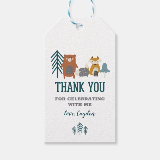 Wild One Woodland Animal First Birthday Cadeaulabel (Voorkant)
