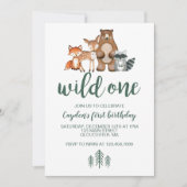 Wild One Woodland Animal First Birthday Invitation Kaart (Voorkant)