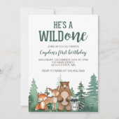 Wild One Woodland Animal First Birthday Invitation Kaart (Voorkant)