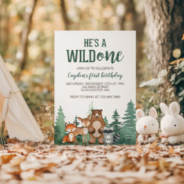 Wild One Woodland Animal First Birthday Invitation Kaart
