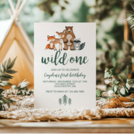 Wild One Woodland Animal First Birthday Invitation Kaart