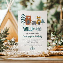 Wild One Woodland Animal First Birthday Invitation