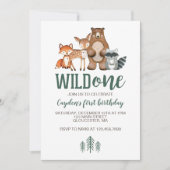 Wild One Woodland Animal First Birthday Invitation Kaart (Voorkant)