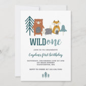 Wild One Woodland Animal First Birthday Invitation Kaart (Voorkant)