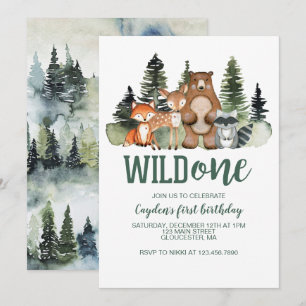 Wild One Woodland Animal First Birthday Kaart