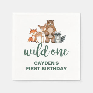 Wild One Woodland Animal First Birthday Napkins Servet