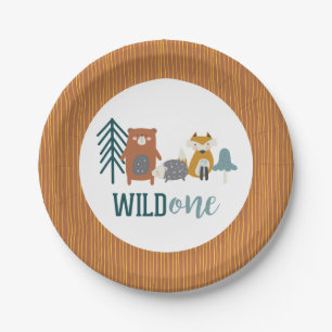 Wild One Woodland Animal First Birthday Paper Plat Papieren Bordje