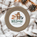 Wild One Woodland Animal First Birthday Papieren Bordje<br><div class="desc">Wilde een! Waterverf Woodland Animal Birthday met beer,  vossen,  herten,  wasberen en bomen en de achtergrond van hout.</div>