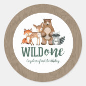 Wild One Woodland Animal First Birthday Ronde Sticker (Voorkant)