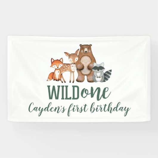 Wild One Woodland Animal First Birthday Spandoek (Horizontaal)