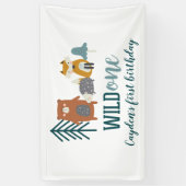 Wild One Woodland Animal First Birthday Spandoek (Verticaal)
