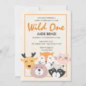 Wild One Woodland Animal First Birthday uitnodigin Kaart (Voorkant)