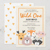 Wild One Woodland Animal First Birthday uitnodigin Kaart (Voorkant / Achterkant)