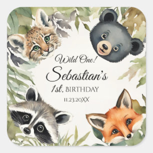 Wild One Woodland Animal Verjaardagsfeestje Vierkante Sticker