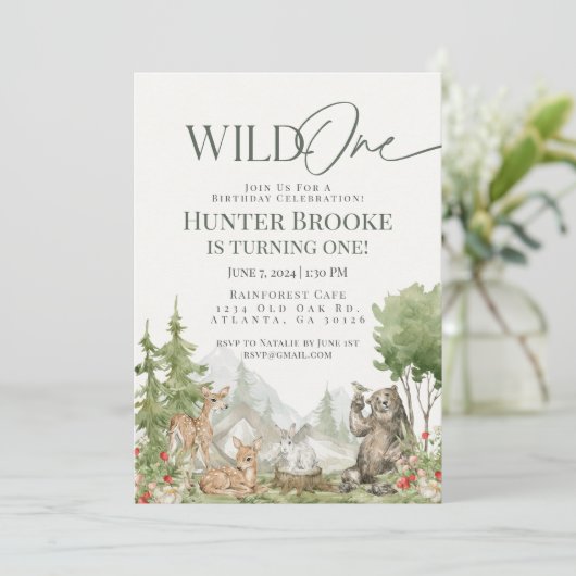 Wild One Woodland Animals 1e Verjaardag deel Uitno Kaart (Staand voorkant)