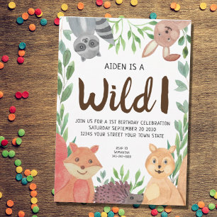 Wild One Woodland Animals 1e verjaardag Kaart