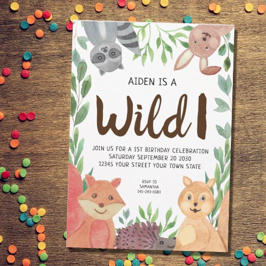 Wild One Woodland Animals 1e verjaardag Kaart