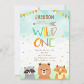 Wild One Woodland Animals 1e verjaardag uitnodigen Kaart (Voorkant)
