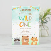 Wild One Woodland Animals 1e verjaardag uitnodigen Kaart (Staand voorkant)