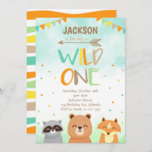 Wild One Woodland Animals 1e verjaardag uitnodigen