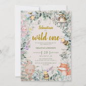 Wild One Woodland Animals 1e verjaardag uitnodigin Kaart (Voorkant)
