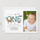 Wild One Woodland Animals 1st Birthday Foto Kaart (Voorkant)