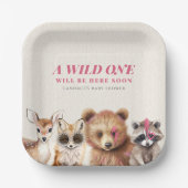 Wild One Woodland Animals Baby shower Papieren Bordje (Voorkant)