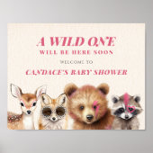 Wild One Woodland Animals Baby shower Welkom Poster (Voorkant)