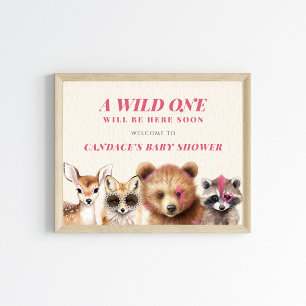 Wild One Woodland Animals Baby shower Welkom Poster