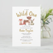 Wild One Woodland Animals Blue Baby shower Kaart (Staand voorkant)