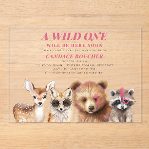 Wild One Woodland Animals Festival Baby shower Acryl Uitnodigingen