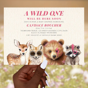 Wild One Woodland Animals Festival Baby shower Kaart