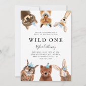 Wild One Woodland Animals First Birthday Party Kaart (Voorkant)
