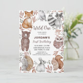 Wild One Woodland Animals First Birthday Party Kaart (Staand voorkant)