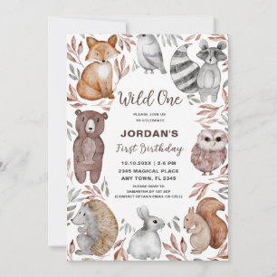 Wild One Woodland Animals First Birthday Party Kaart