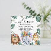 Wild One Woodland Animals Forest 1st Birthday Invi Kaart (Staand voorkant)