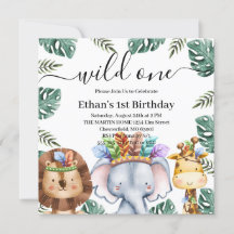Wild One Woodland Animals Forest 1st Birthday Invi