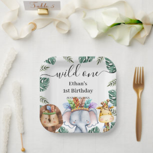 Wild One Woodland Animals Forest 1st Birthday Pape Papieren Bordje